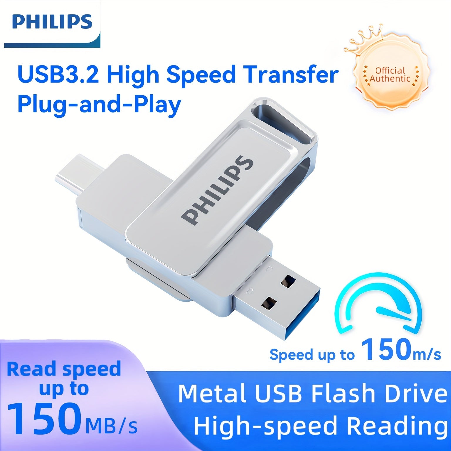 128GB USB C flesh drayveri Dual USB 3.2 Type C metall burilish portativ ma'lumotlarni saqlash