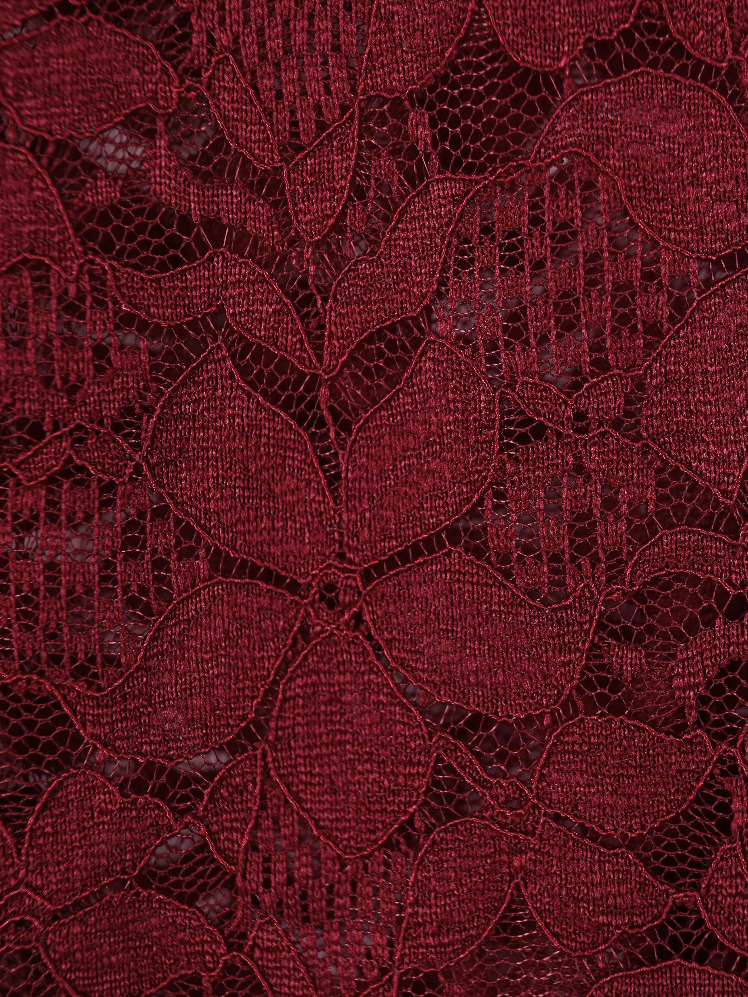 Plus Size Women's Sleeveless Cardigan Sheer Lace Burgundy Floral Open Front