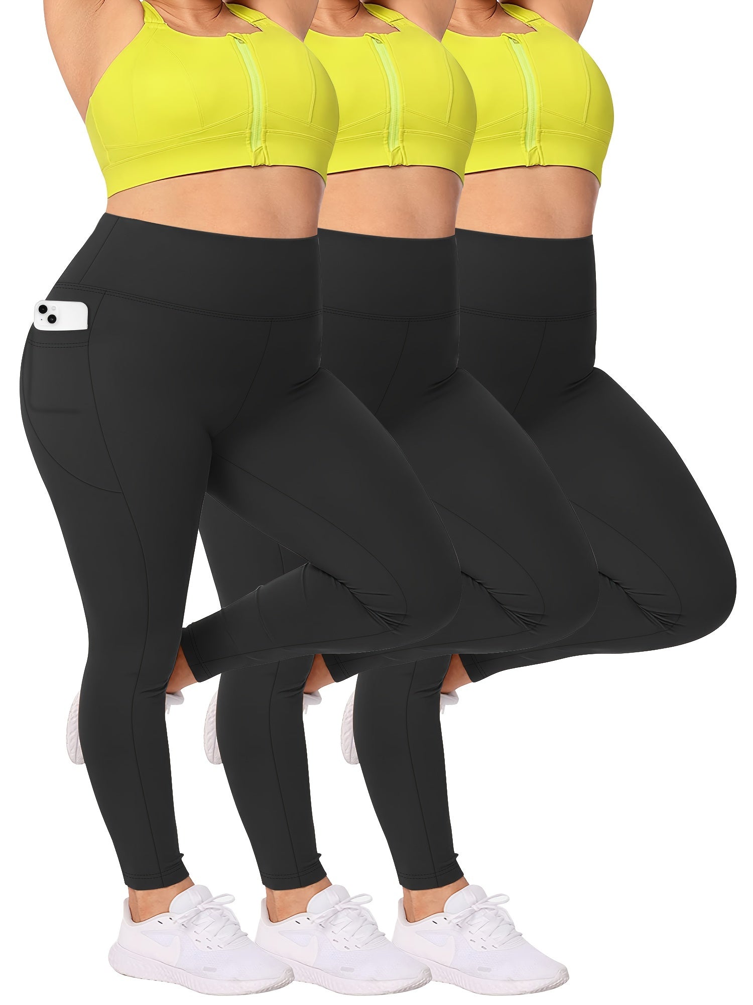 Women High Waist Yoga Pants With Pockets 3-Pack Moisture-Wicking Leggings