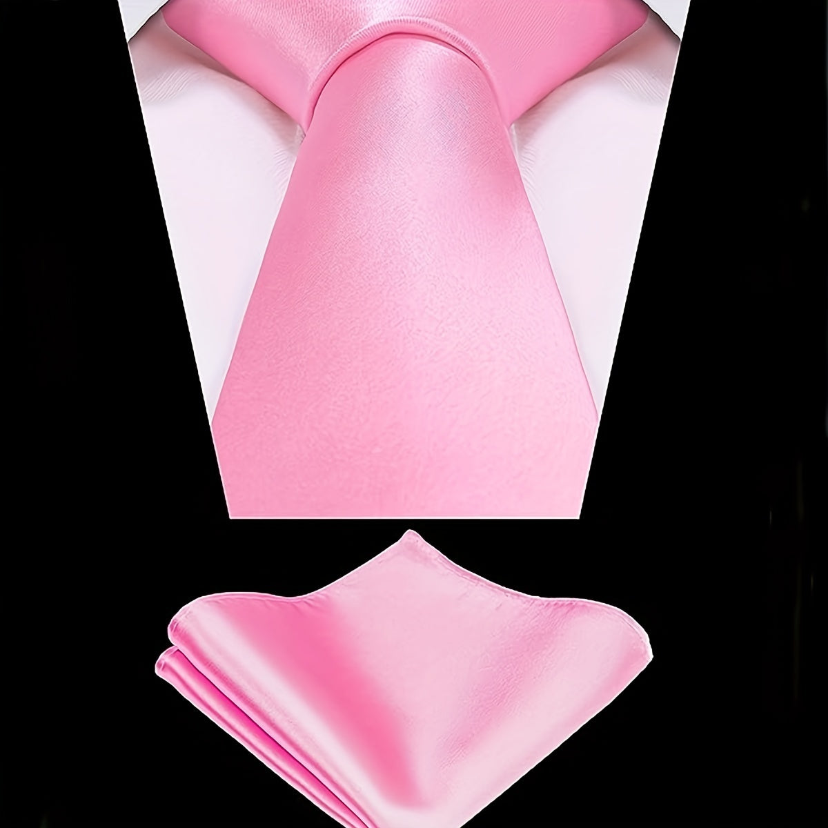 Men's Plain Color Tie and Pocket Square Set with Handkerchief and Business Tie