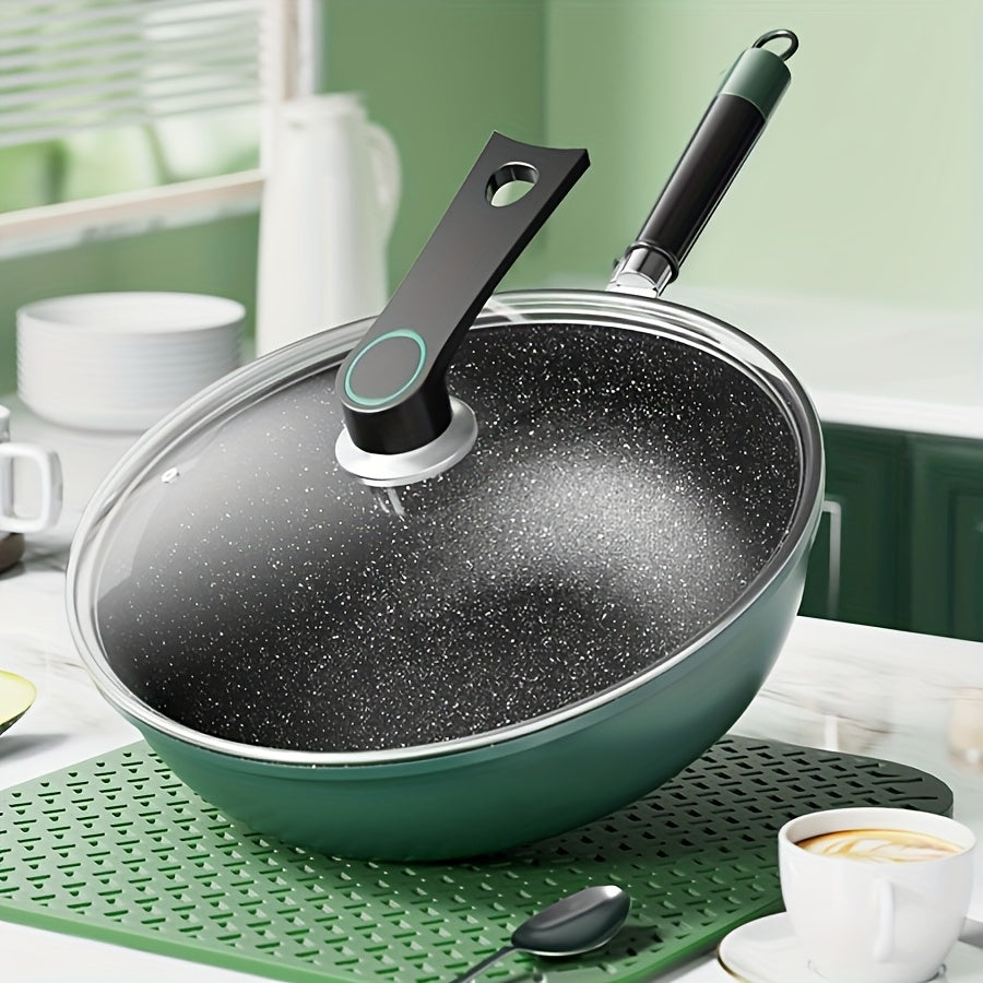 Cast Iron Skillet with Non-Stick Coating and Lid 10 Inch Green Durable All Stovetops