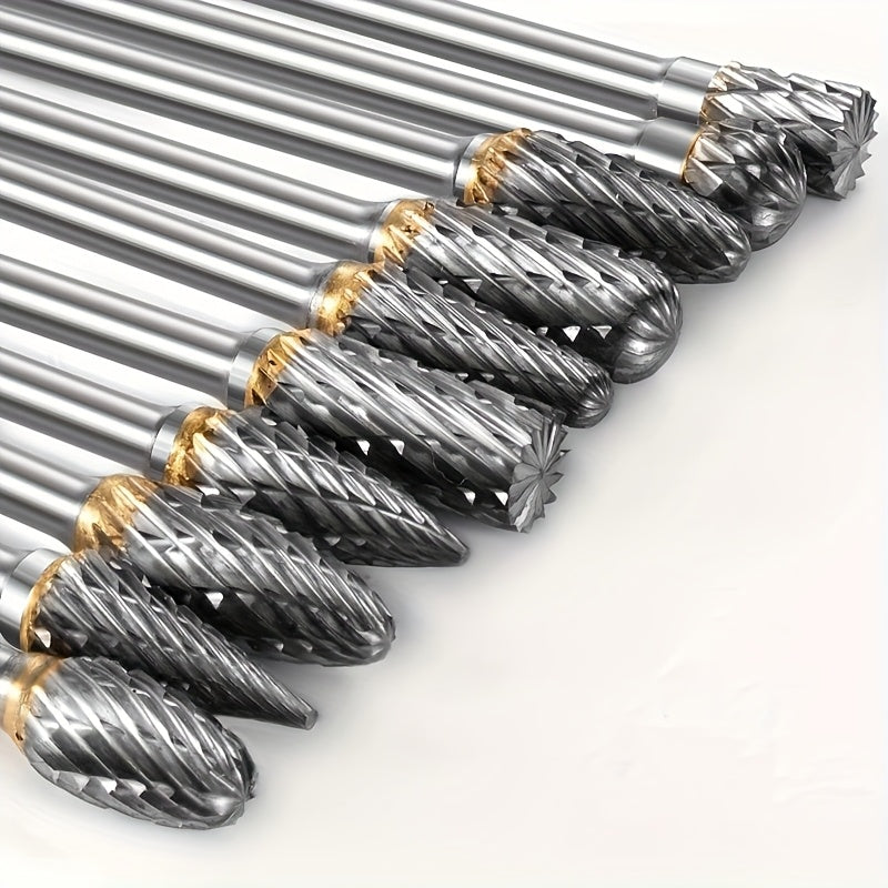 10pcs Tungsten Steel Rotary File Set for Metal Wood Plastic Jade Grinding Polishing Carving