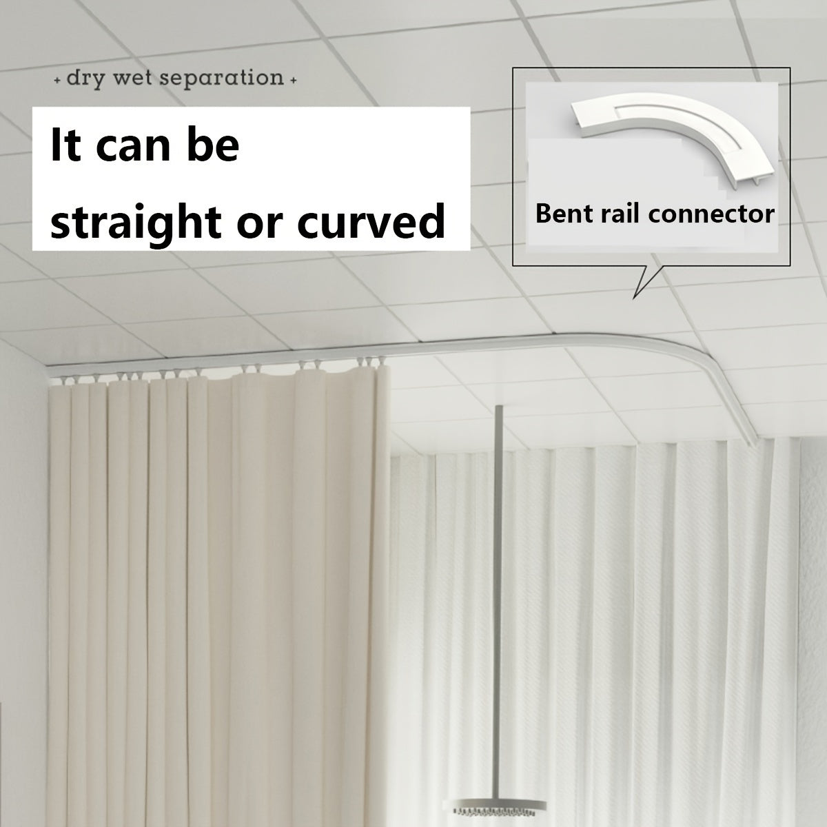 Drill-Free Curtain Track with Strong Adhesive and Silent Sliding for Bathrooms and Dorms