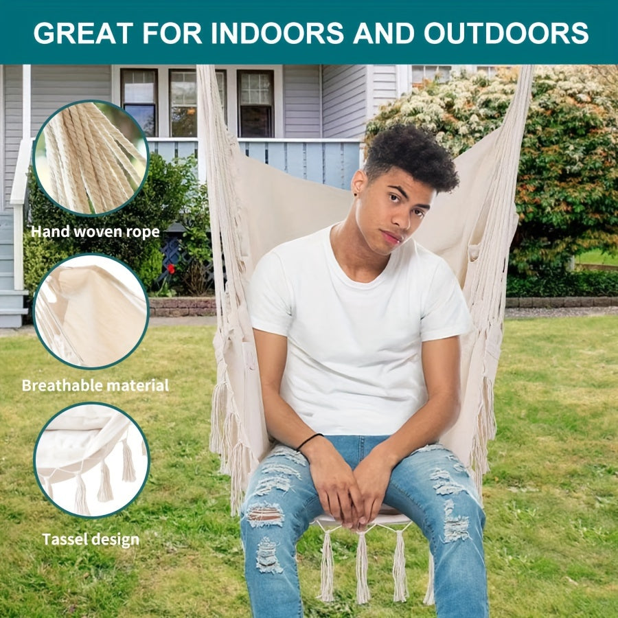 Outdoor Lounge Chair Hammock Beige Dark Grey Polyester with Pillows Patio Garden Relaxation