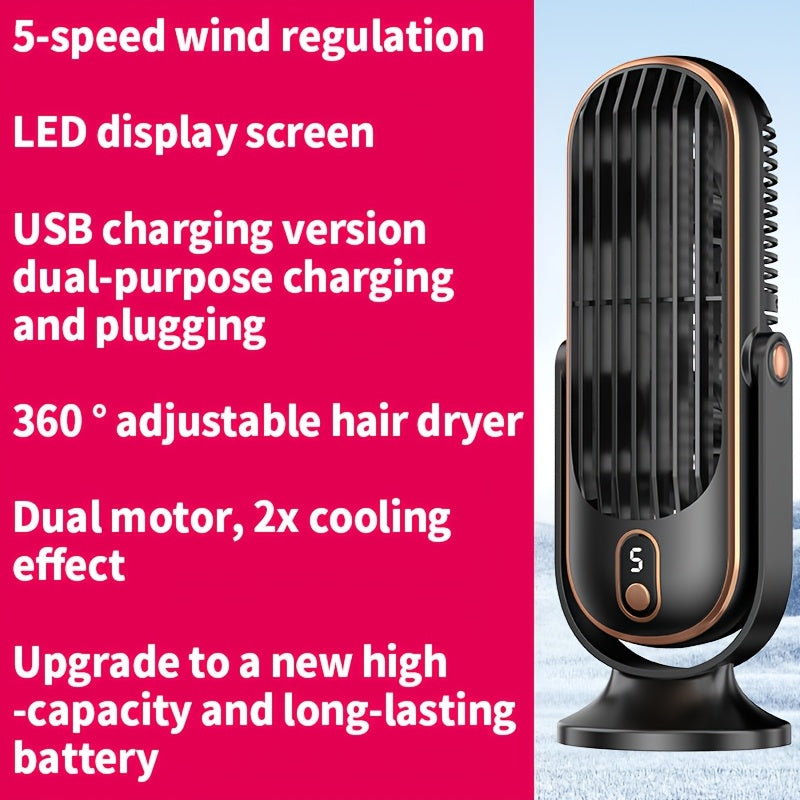 Portable Desk Fan with Dual Air Circulation Quiet USB Rechargeable Battery