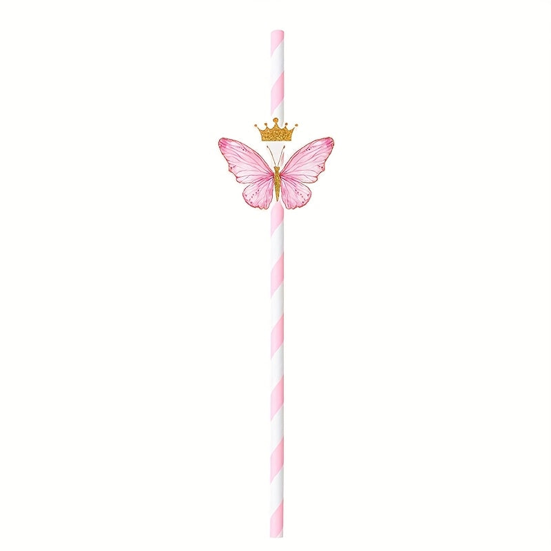 Pink Butterfly Paper Straws for Children's Parties and Celebrations 20 Pack