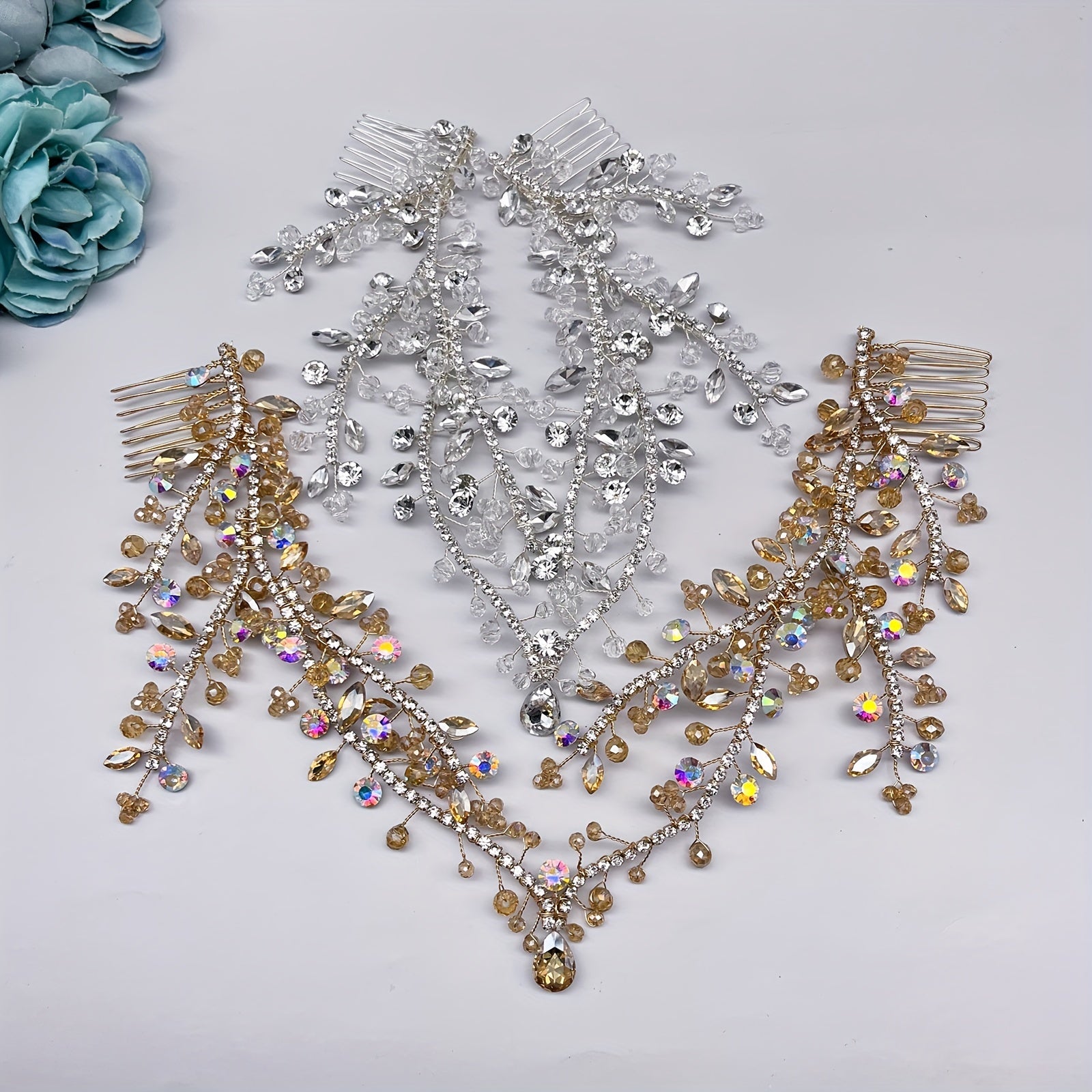 Double-Headed Hair Comb Pendant with Champagne Rhinestones Jewelry Accessory