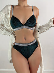 Women’s Velvet Cami Bra and Panties Lingerie Set with Glitter Tape Detailing