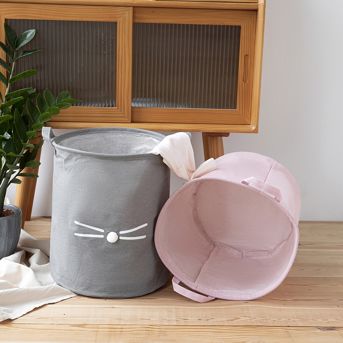 Large Bohemian Cat Face Laundry Hamper Waterproof Collapsible Fabric Basket with Handles