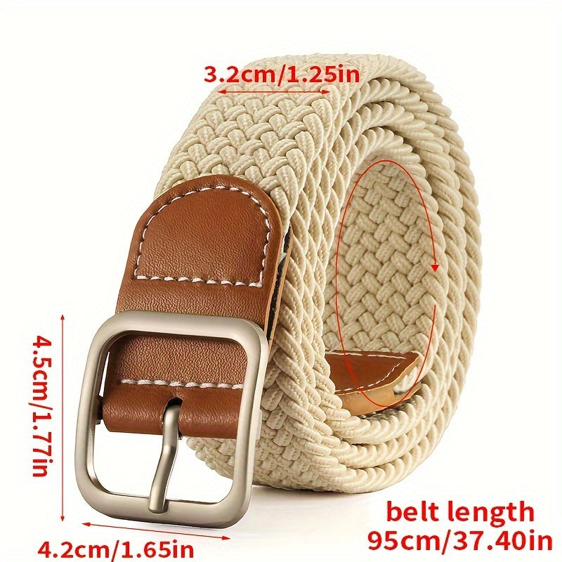 Unisex Elastic Braided Belt with Square Buckle for Casual Jeans and Pants