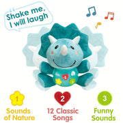 Juguete de peluche de dinosaurio para niños con música suave y material de felpa blanda