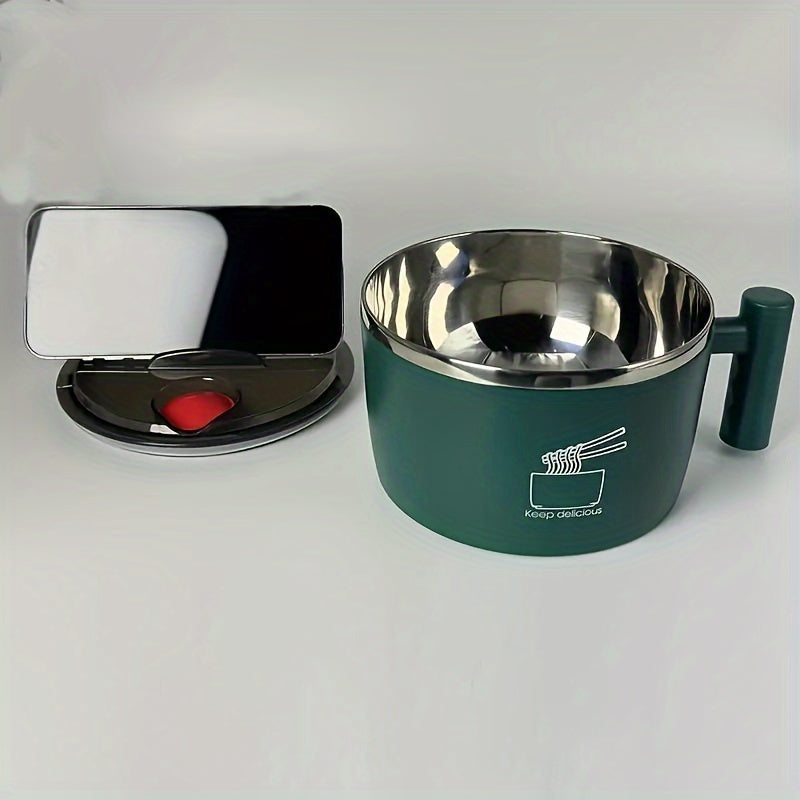 Stainless Steel Noodle Bowl with Lid, Durable, Portable for Dorms and Office