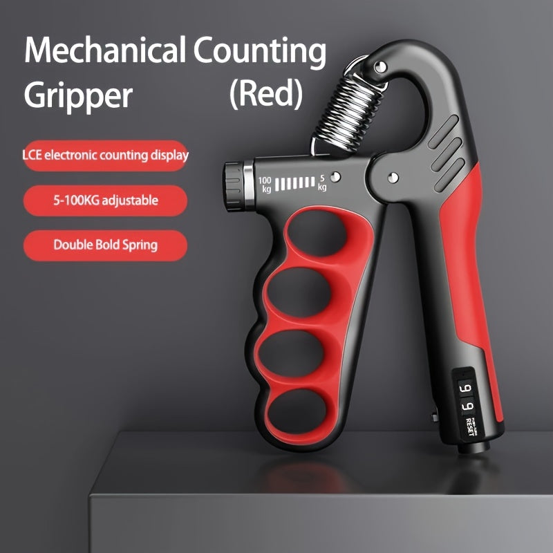 Adjustable Hand Grip Strengthener with Ergonomic Design and Double Spring in Red Gray Orange