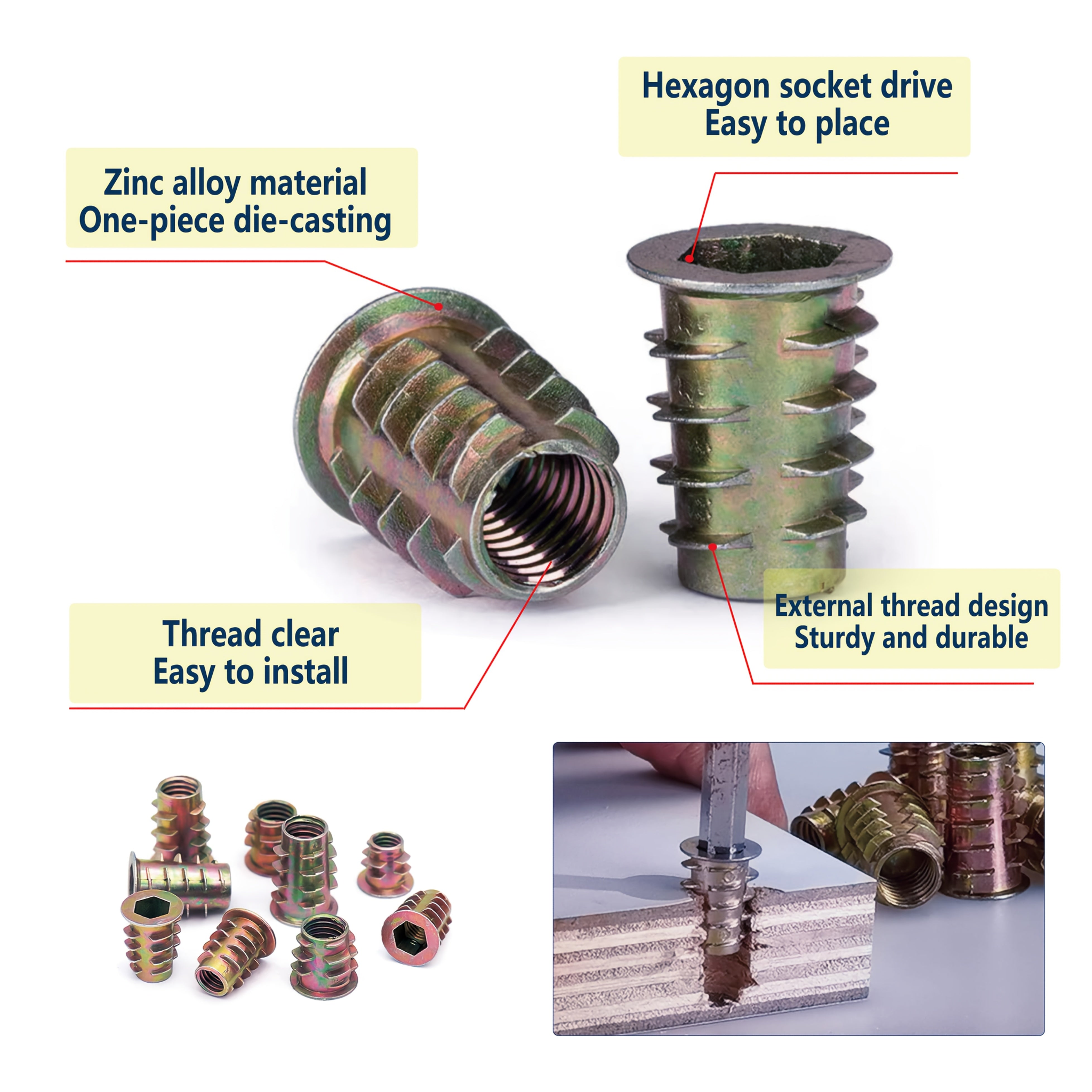 Wooden Furniture Insert Tool Kit 230/70pcs Hex Socket Driver Fastener