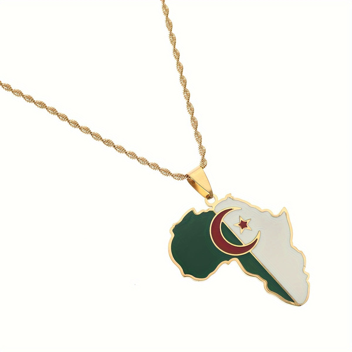 Stainless Steel Bangladesh Map Pendant Necklace Gold Tone Ethnic Style