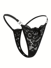 Women's Floral Lace Thongs with Bow Tie Cutout Lingerie