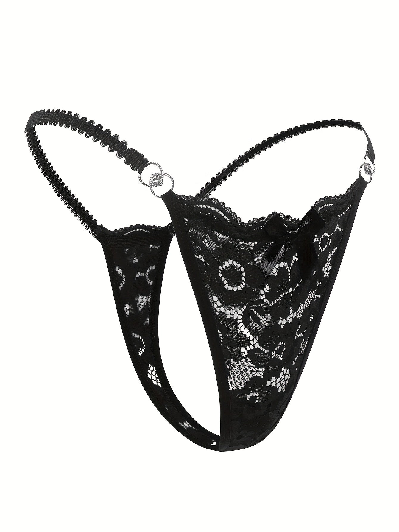 Women's Floral Lace Thongs with Bow Tie Cutout Lingerie