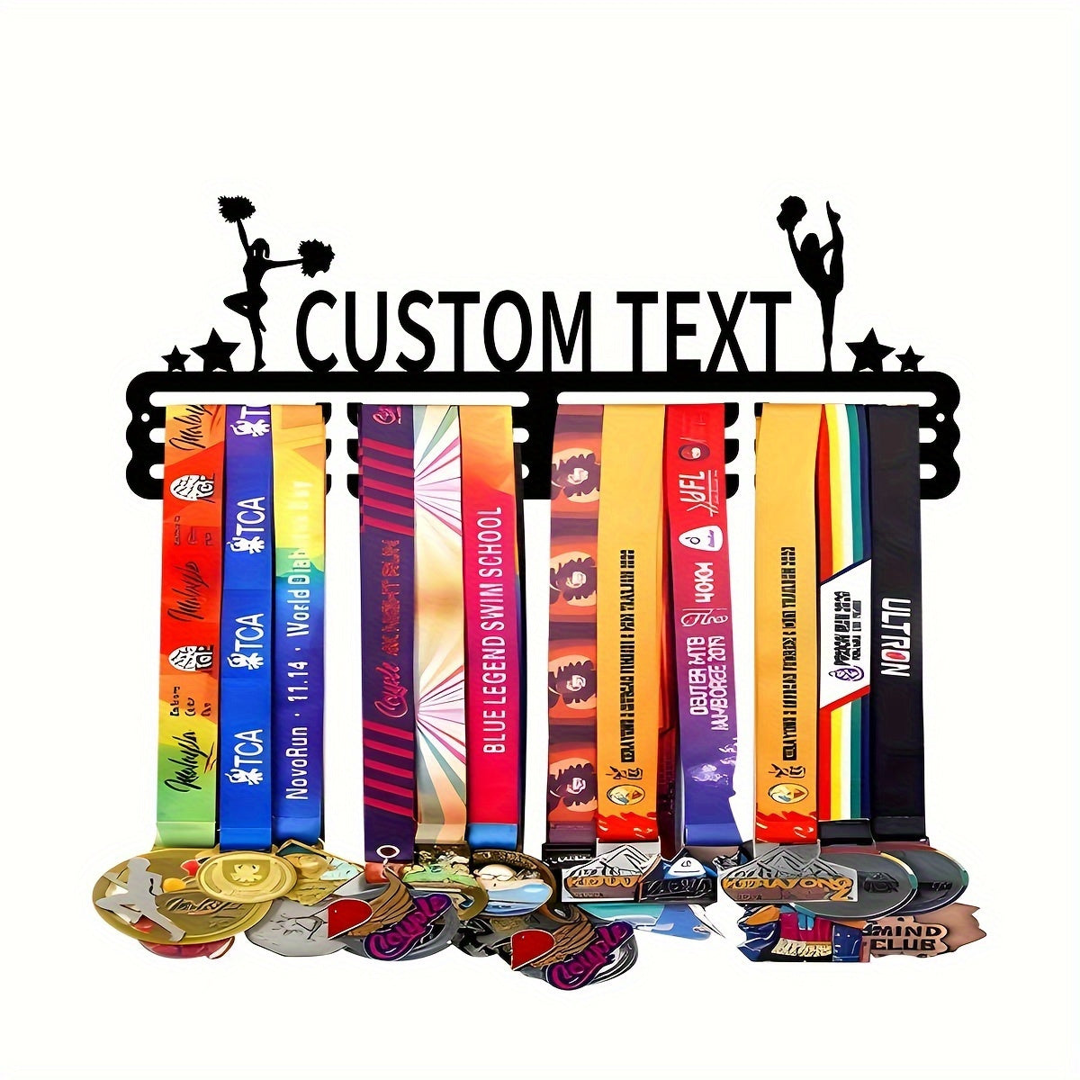 Black Art Deco Style Wall Mount Medal Display Rack with Hooks for Home and Outdoor Decor