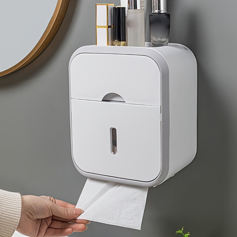 Wall-Mounted Toilet Paper Holder with Storage Shelf No Drilling Needed