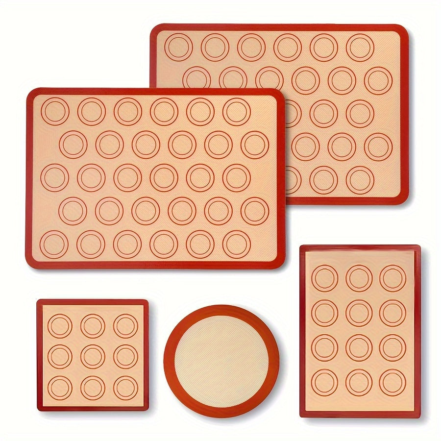 5-Piece Silicone Baking Mats Set Non-Stick Oven Liners for Cookies and Pastries