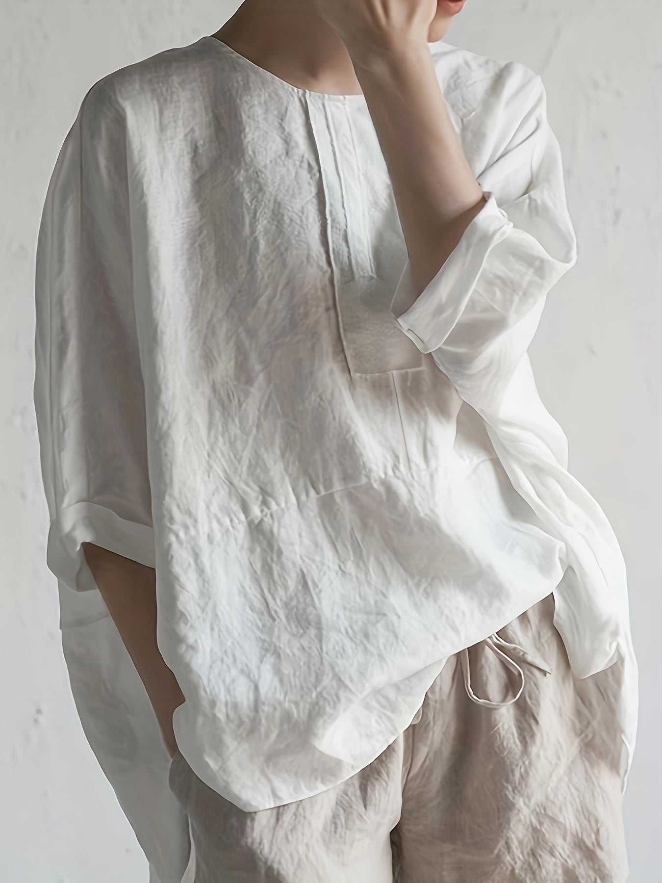 Women's Loose Casual Oversized Cotton Round Neck Shirt