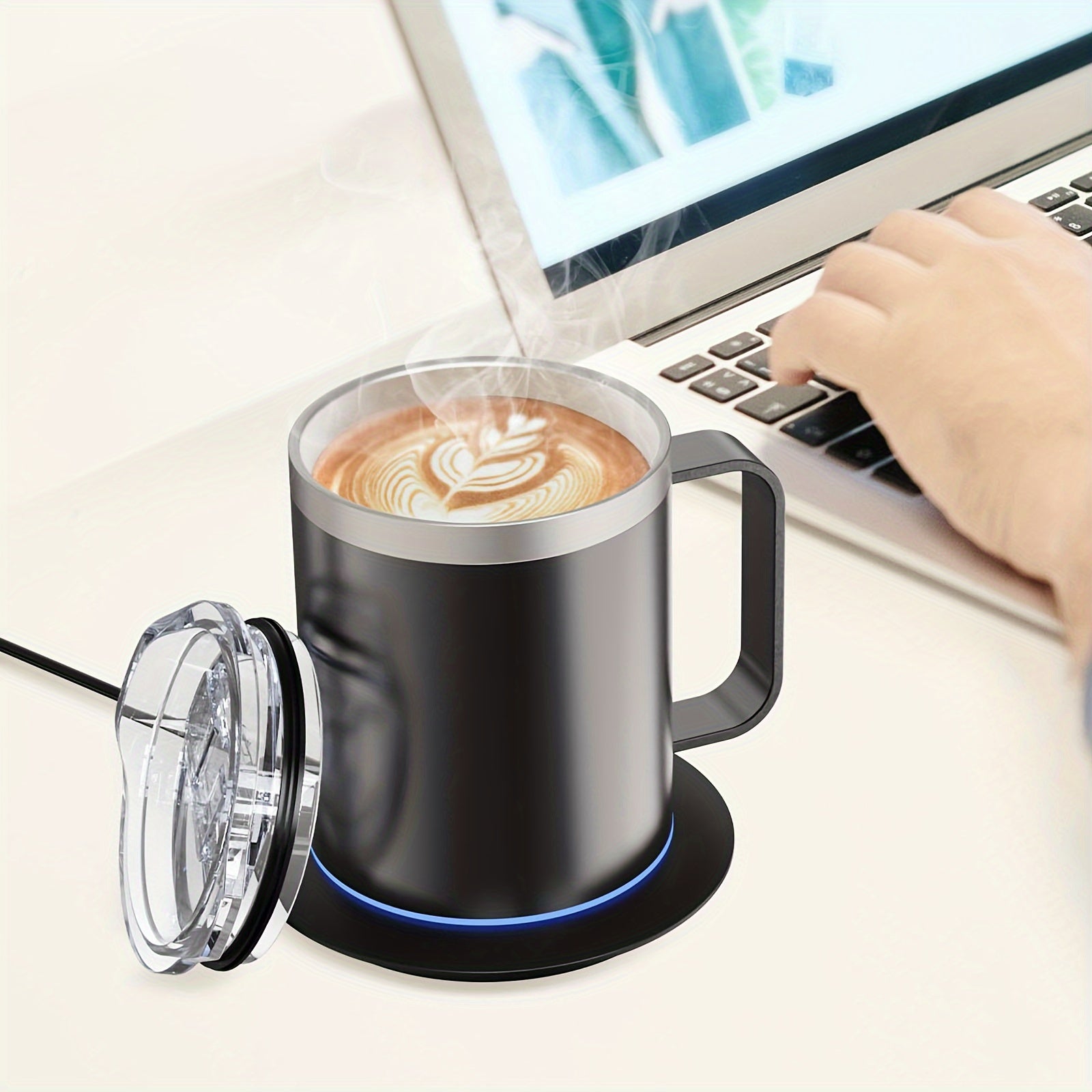 Electric Self-Heating Coffee Mug Set with 10H Auto Shut-Off USB Powered Stainless Steel