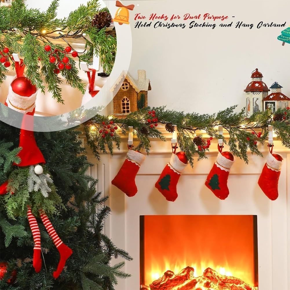 Регулируемые прочные металлические вешалки для гирлянд и носков - набор из 2 штук, держатели для каминной полки с двойными крючками для украшения Рождества, Нового года, Рамадана, выпускного сезона - сверло не требуется