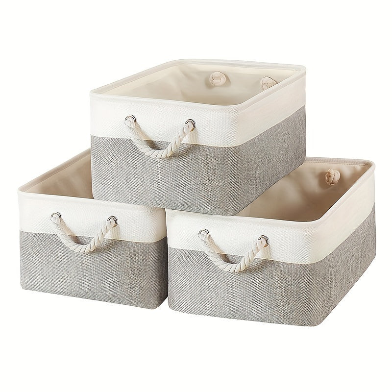 Rectangular Foldable Storage Basket with Handle for Clothes Toys Books in Home and Office