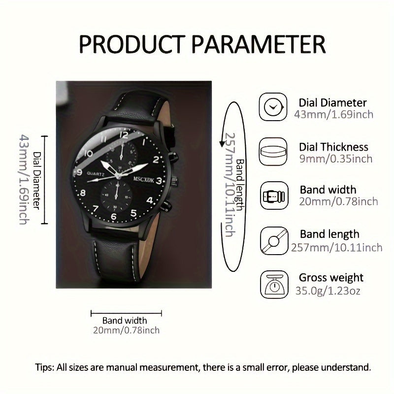 Set of 4 Men's Quartz Watches with Round Alloy Cases and Faux Leather Straps