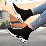 Women's High-Top Knit Sock Sneakers Breathable Air Cushion Casual Black White
