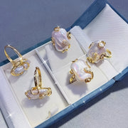 Freshwater Pearl Ring with 14K Gold Plating Copper Base Elegant Jewelry for Daily Wear