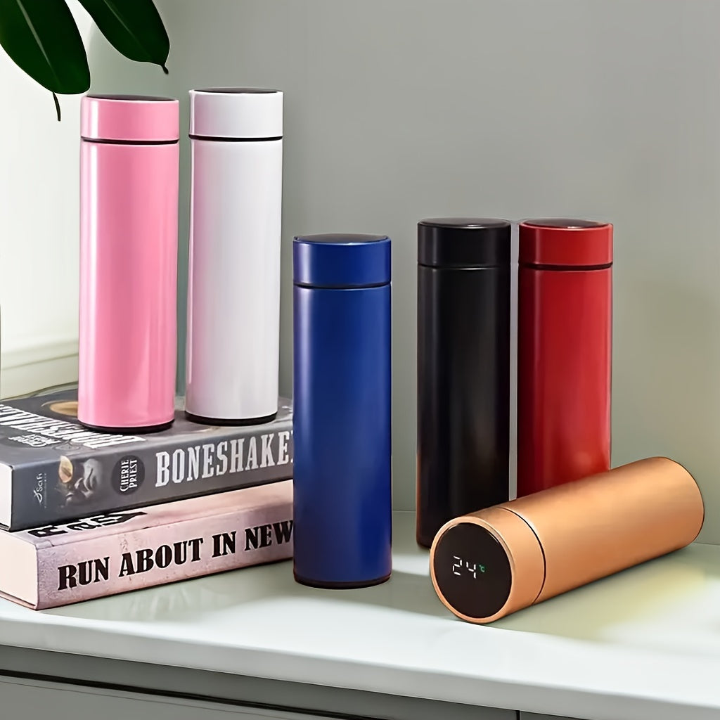 Stainless Steel Insulated Flask with Temperature Display 16.2oz Reusable Thermal Bottle for Sports and Travel