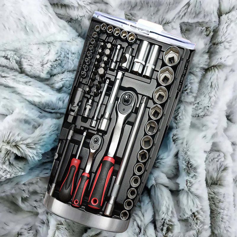 20oz zanglamaydigan po'latdan tayyorlangan sayohat mug'i, Toolbox bosimi bilan, ikki qavatli vakuum izolyatsiya