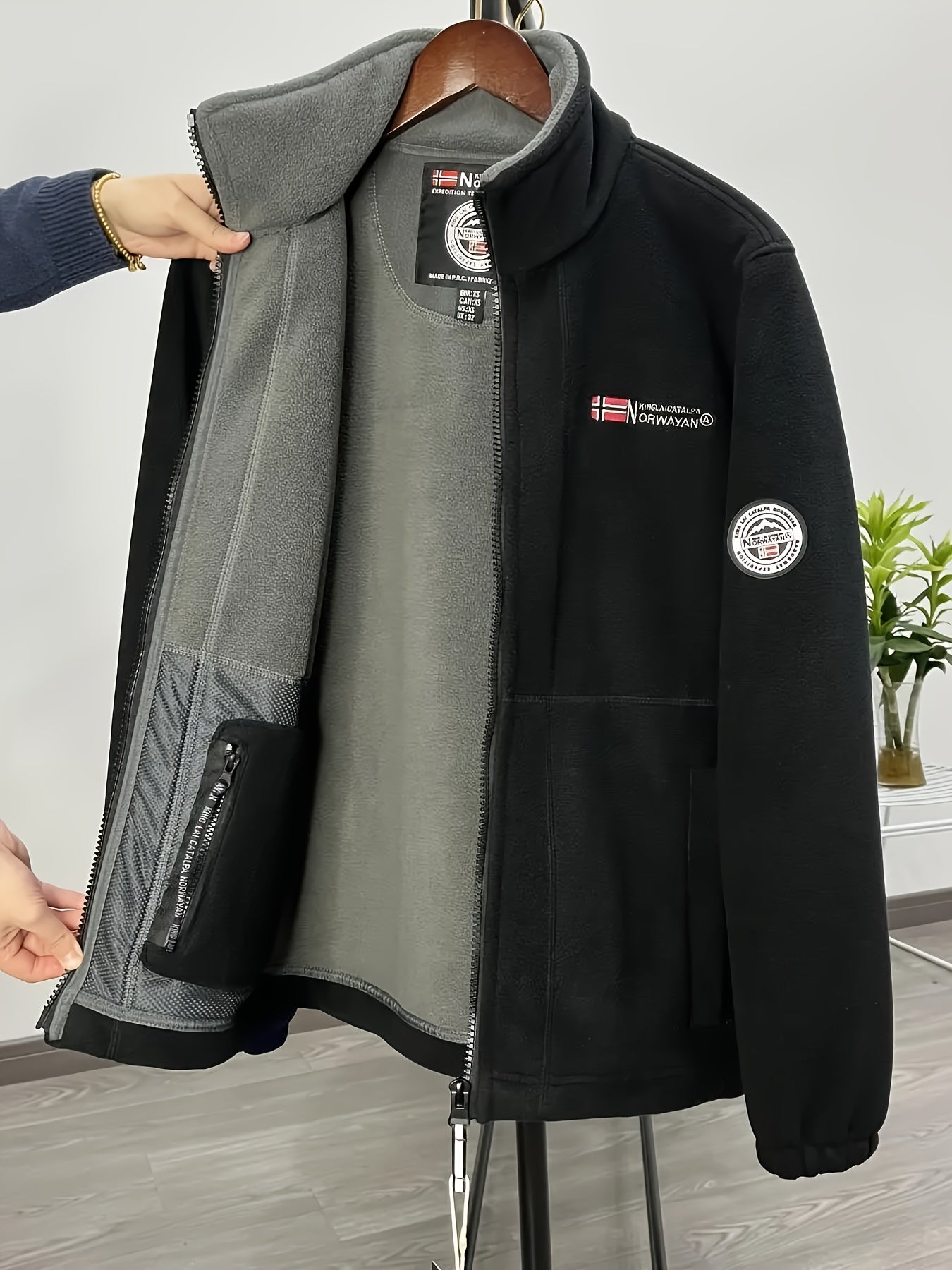 Men's Reversible Fleece Jacket Thick Warm Autumn Winter Fluffy Cardigan