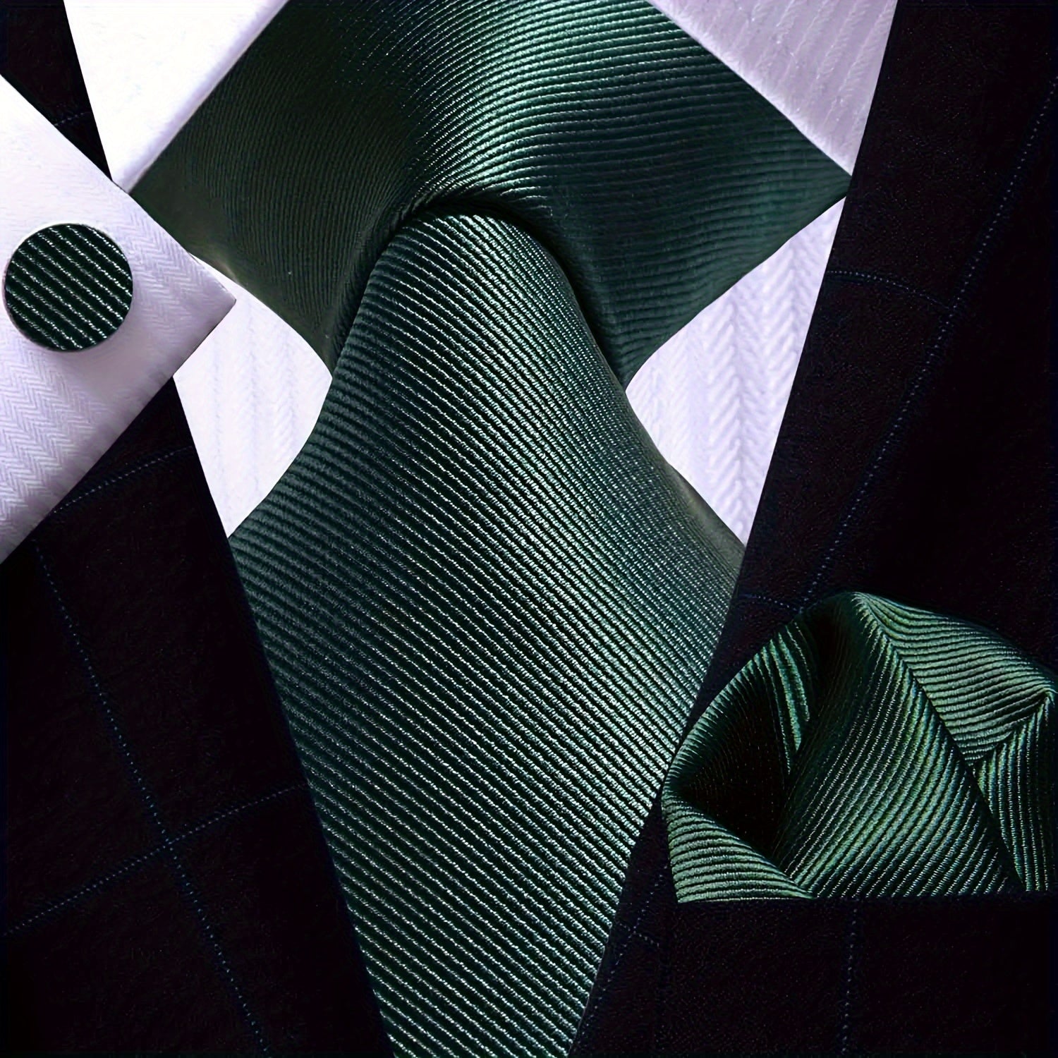 Men's Necktie Pocket Square Cufflinks Set for Wedding Business Party