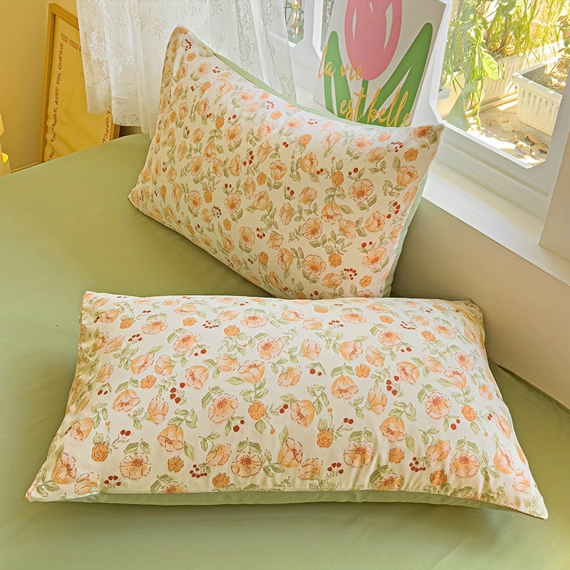 Printed Pastoral Pillowcases Set with Deep Pockets for Bedroom and Guest Use