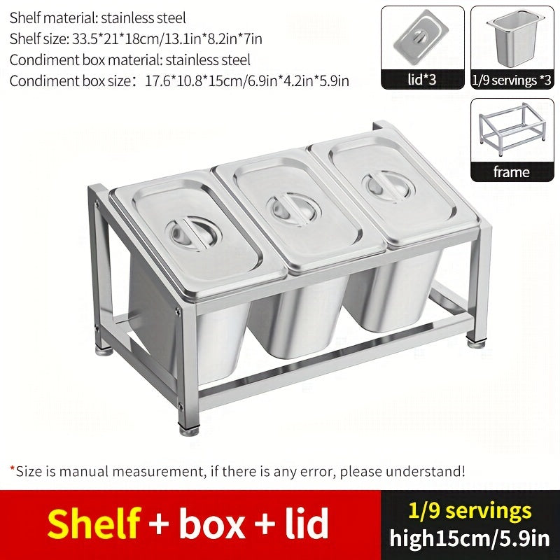 Stainless Steel Spice Organizer with Condiment Containers for Kitchen and Restaurant Use