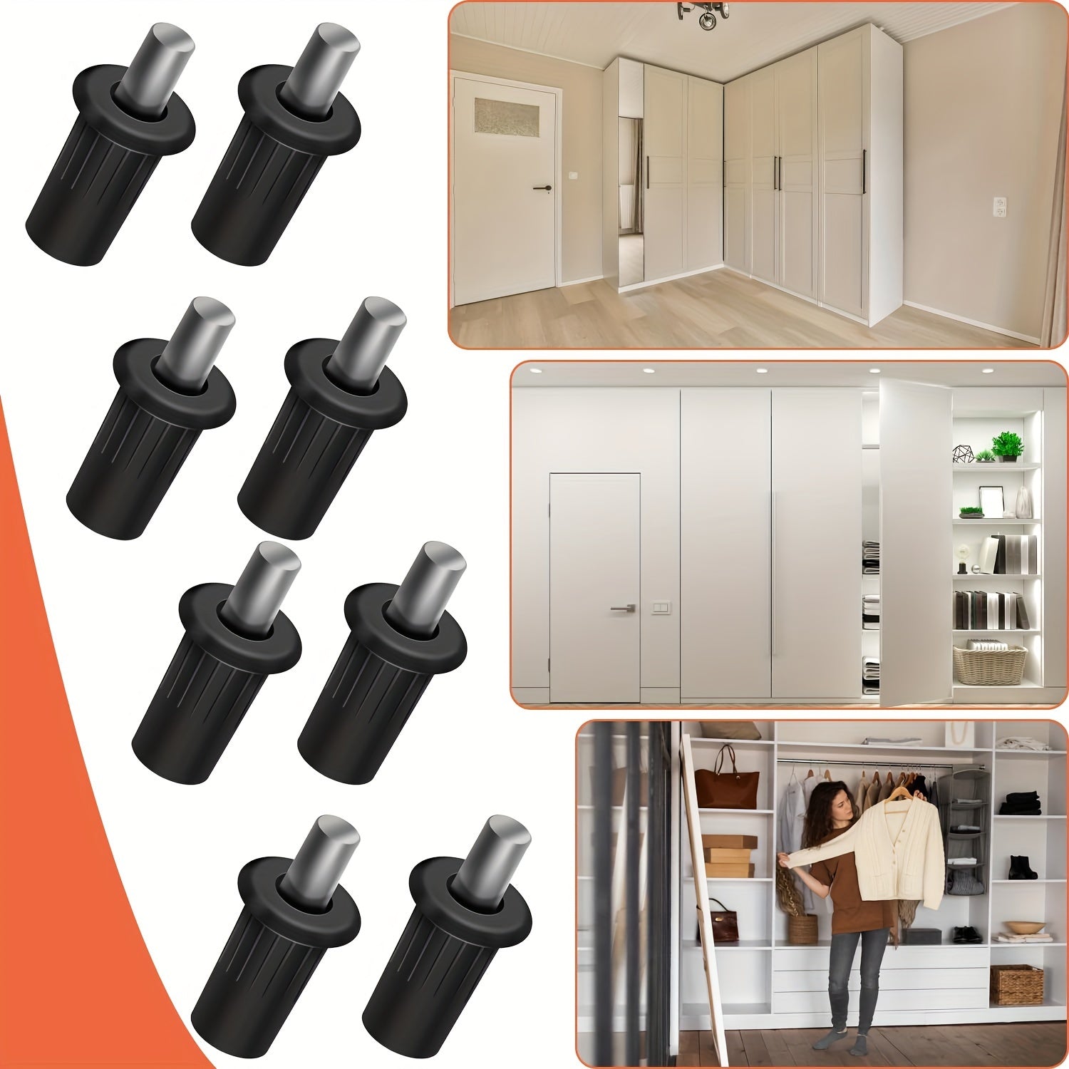 30 Black Plastic Cabinet Door Repair Pins with Telescopic Spring