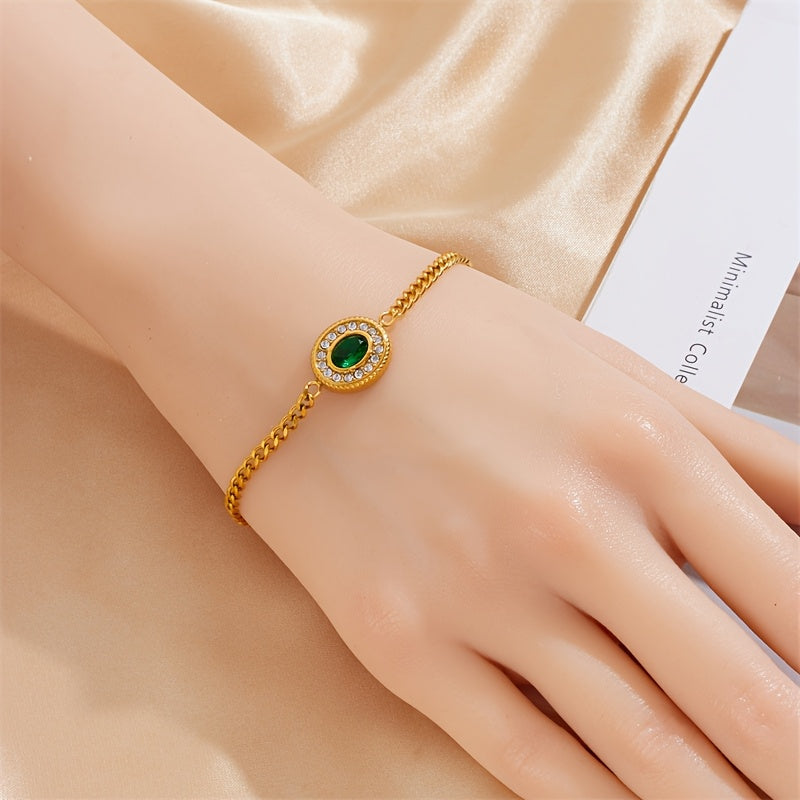 Zarif yashil kubik zirkonli zanglamas po'latdan yasalgan bilaguzuk, shik boho ilhomlangan ko'rinishni yaratadi - Kundalik kiyish uchun yoki o'ylangan sovg'a sifatida ideal.