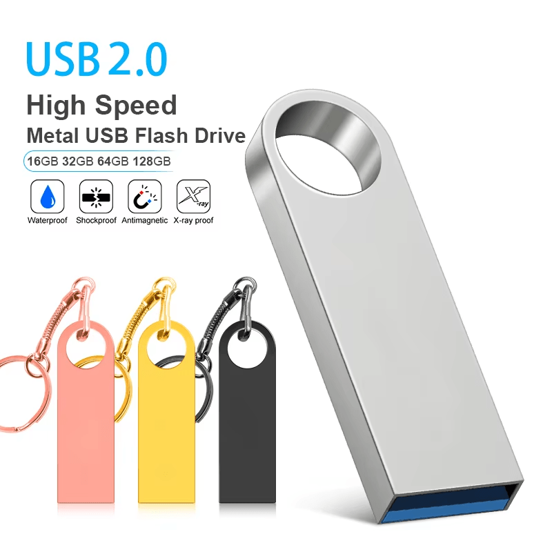 USB 2.0 Flash Drive 8GB to 128GB Metal Durable Portable Data Storage
