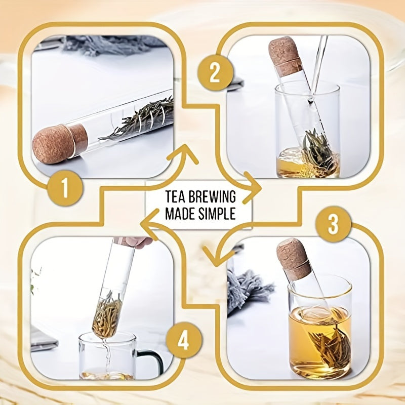 Glass Tea Infuser with Cork Stopper, Clear Test Tube Design for Loose Leaf Brewing