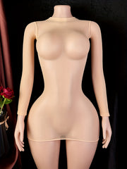 Long Sleeve Sheer Dress Jumpsuit Solid Color Adult Polyamide Knit