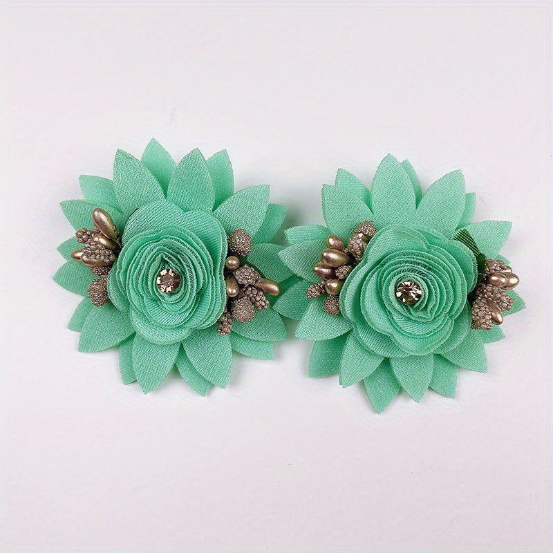 Women's 3D Floral Shoe Clips Detachable Black Polyester Shoe Accessories Pair