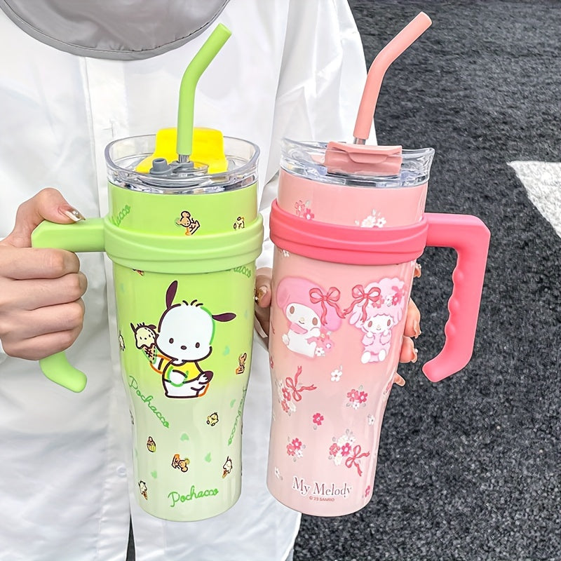Vaso aislado de gran capacidad con diseño de Hello Kitty y pajilla para beber fácilmente