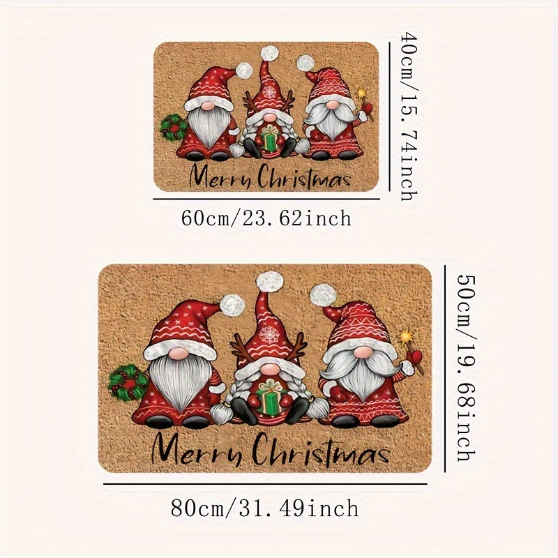 Christmas Gnome Door Mat Durable Polyester Dirt Resistant 1cm Thick