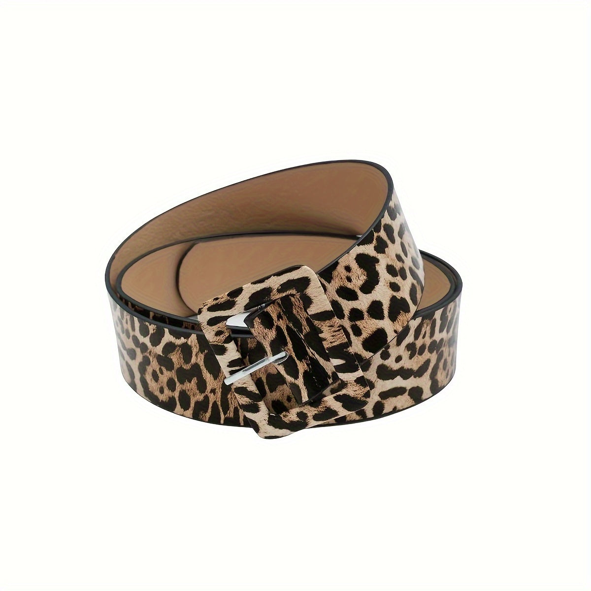 Women's Leather Coat Dress with Square Pin Buckle Leopard Print Vintage Wide Belt