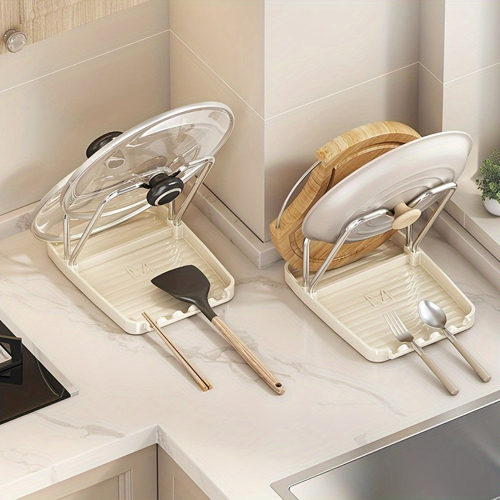 Органайзер для крышек кастрюль с держателем для ложки, экономящий место в кухонном хранении