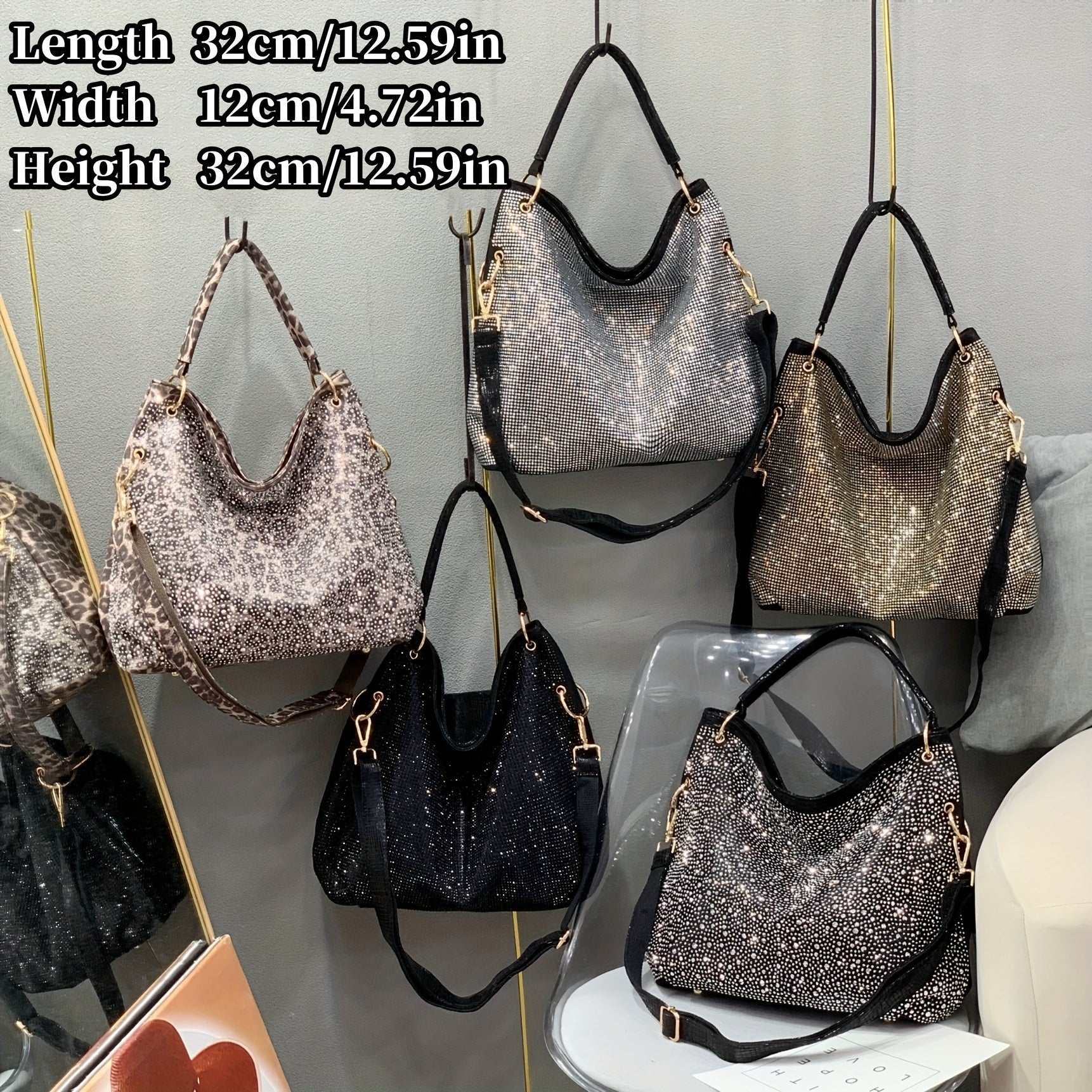 Шикарная женская сумка-тоут с стразами, леопардовым принтом и съемным ремешком - идеальна для ежедневных поездок и уикендов.