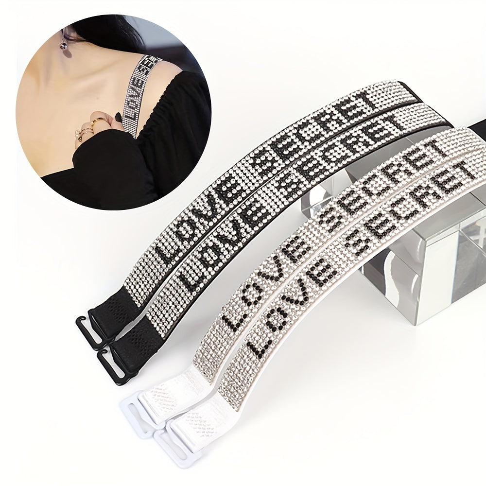 Multicolor Letter Rhinestone Detachable Bra Strap Set for Women 2 4 6 Pieces