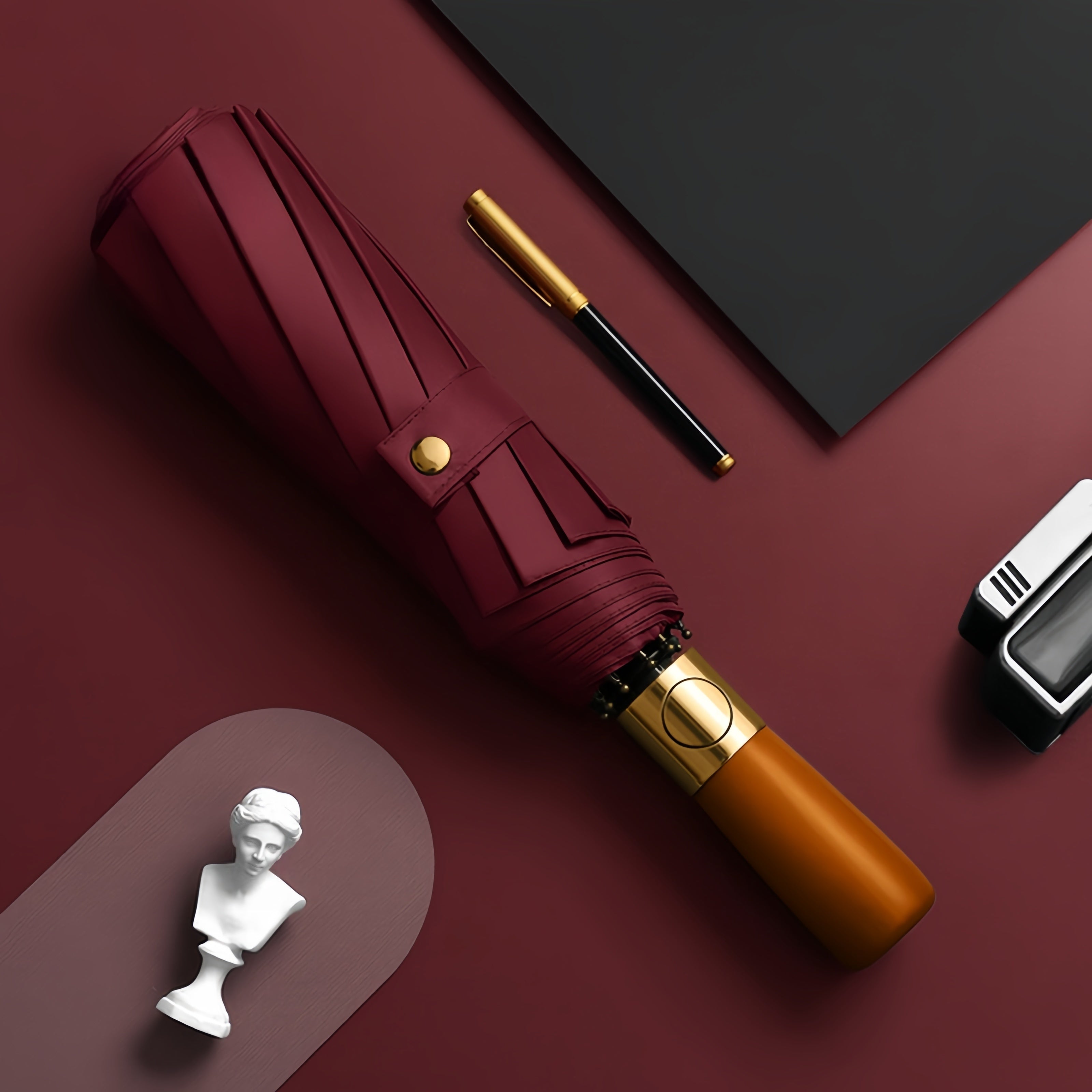 Large Wind-Resistant Business Umbrella with Wooden Handle and Automatic Open